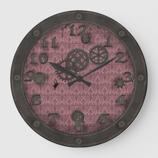 Reloj Redondo Grande Heavy Bronze Steampunk Porthole Pink (Anverso)