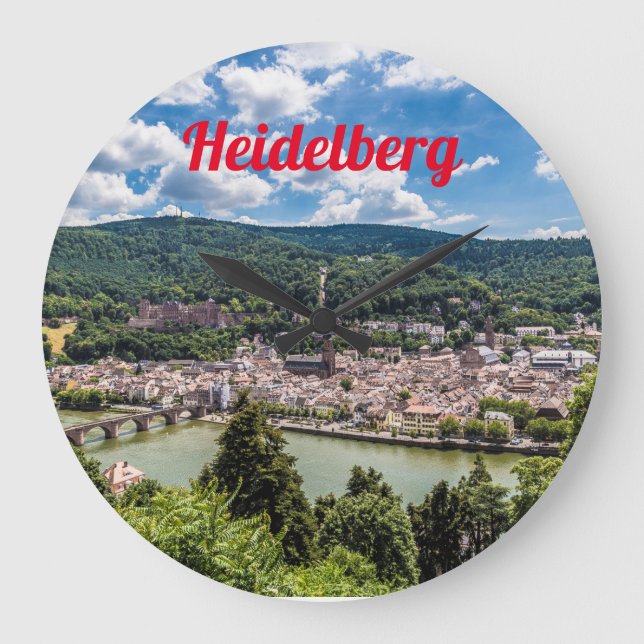 Reloj Redondo Grande Heidelberg Neckar Panorama Alemania (Anverso)