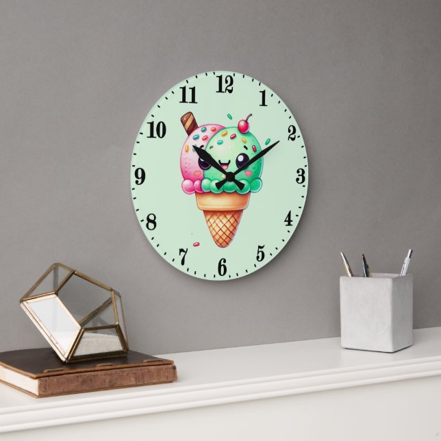 Reloj Redondo Grande Helado Cute Kawaii (Oficina)
