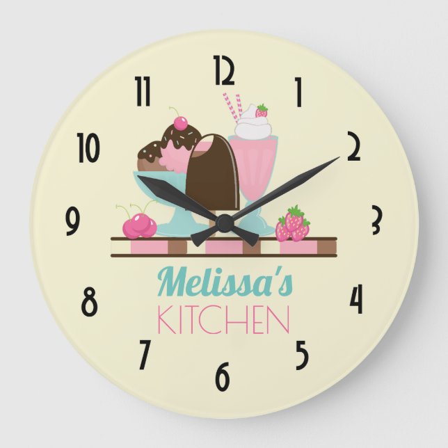 Reloj Redondo Grande Helados Sundae Summery Tratan Cocina Personalizado (Anverso)