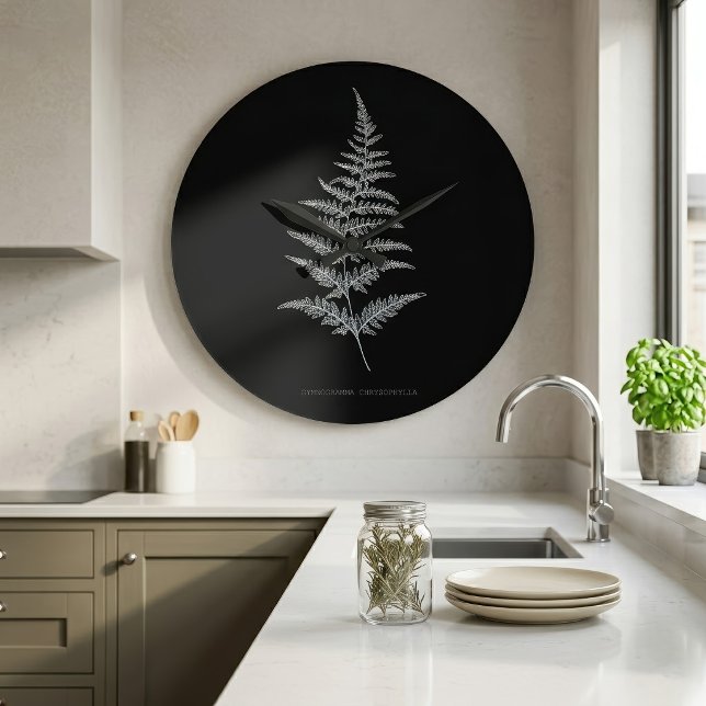 Reloj Redondo Grande Helecho Dorado, Gymnogramma Chrysophylla (Golden Fern Frond, Gymnogramma Chrysophylla. Large Clock)