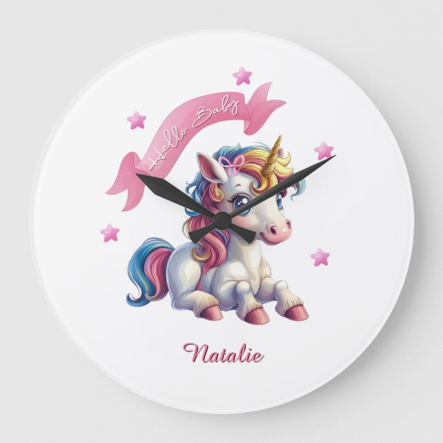 Reloj Redondo Grande Hello Baby Unicorn (Anverso)