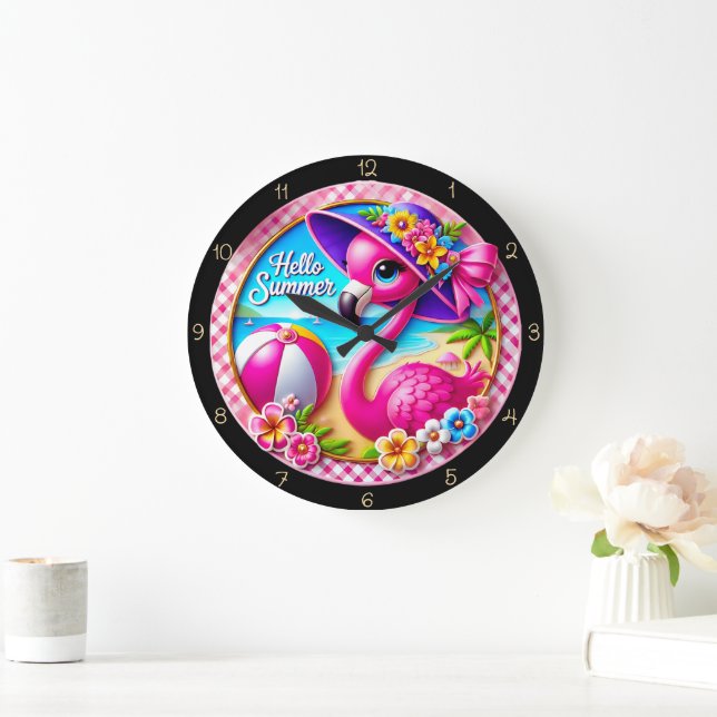 Reloj Redondo Grande Hello Summer Flamingo Clock (Hogar)