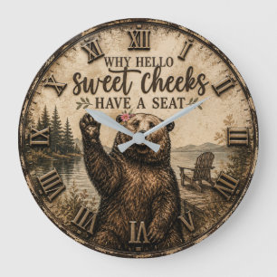 Reloj Redondo Grande Hello Sweet Cheeks Rustic Bear Funny Lake Cabin