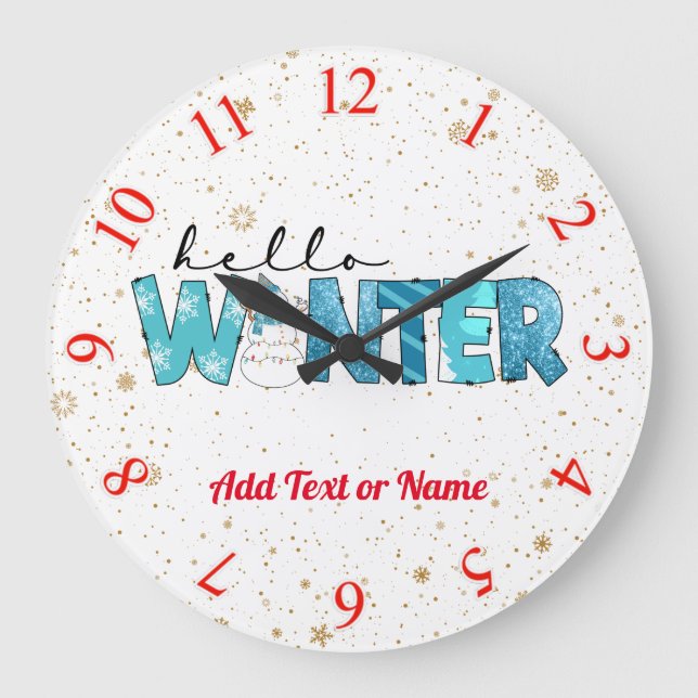 Reloj Redondo Grande Hello Winter Snowman Customize (Anverso)