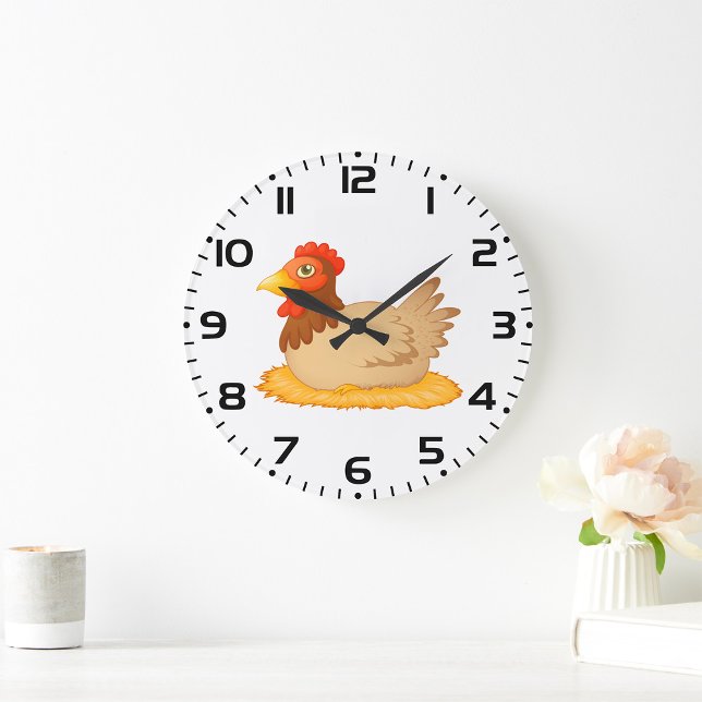 Reloj Redondo Grande Hen sentado en Nest Cute Farm Animal (Subido por el creador)
