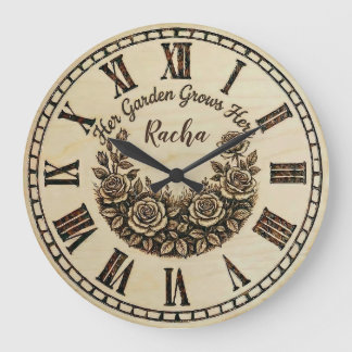 Reloj Redondo Grande Her Garden Grows Here | Custom Name wall clock