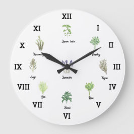 Reloj Redondo Grande Herbs Watercolor Cocina Jardín Especias Verdes Thy