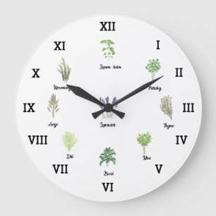 Reloj Redondo Grande Herbs Watercolor Cocina Jardín Especias Verdes Thy