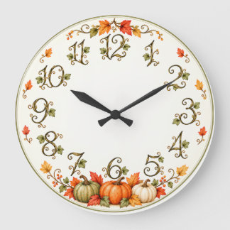 Reloj Redondo Grande Herbstliche Wanduhr mit Kürbissen & Blättern