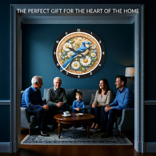 Reloj Redondo Grande Heredad de Margarita de arrendajo azul