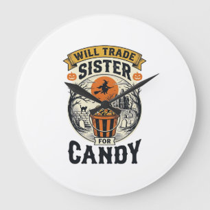 Reloj Redondo Grande Hermana de Halloween Cambiará Por Dulces Vintage_1