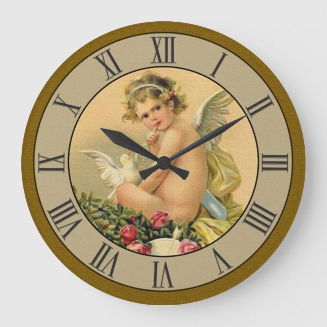 Reloj Redondo Grande Hermosa Cherub Angel Dove (Anverso)