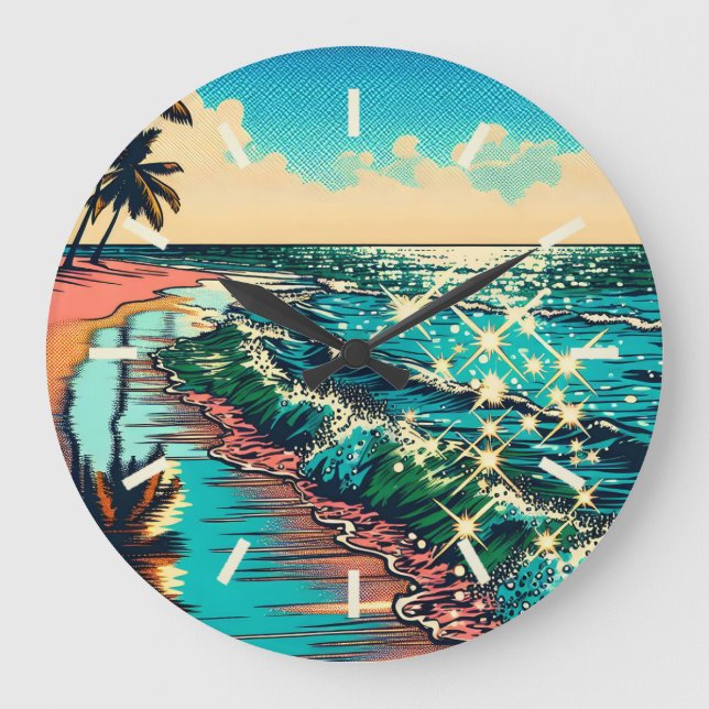 Reloj Redondo Grande Hermosa escena de arte pop de historietas en la pl (Anverso)