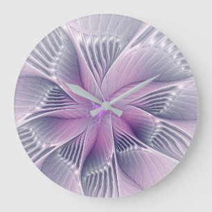 Reloj Redondo Grande Hermosa Flor Rosa Arte Abstracto Fractal Moderno