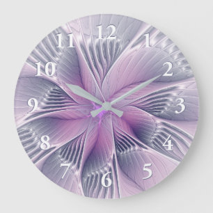 Reloj Redondo Grande Hermosa Flor Rosa Arte Abstracto Fractal Moderno