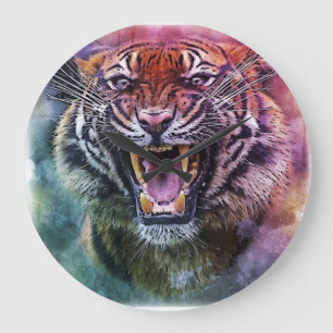 Reloj Redondo Grande Hermosa foto de la cara del tigre de Bengala en cr