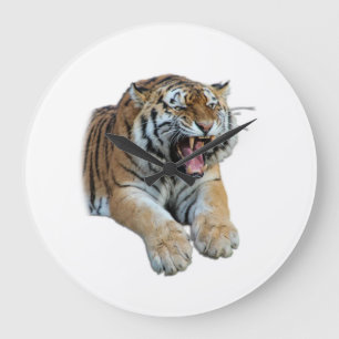 Reloj Redondo Grande Hermosa foto de tigre bengalí y dientes