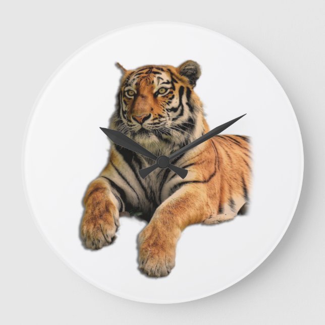 Reloj Redondo Grande Hermosa foto del tigre de Bengala y sus patas (Anverso)
