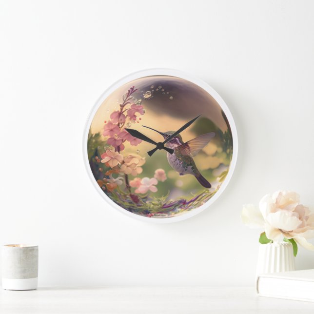 Reloj Redondo Grande Hermosa Hummingbird Floral Bubble Haven la Natural (Hogar)