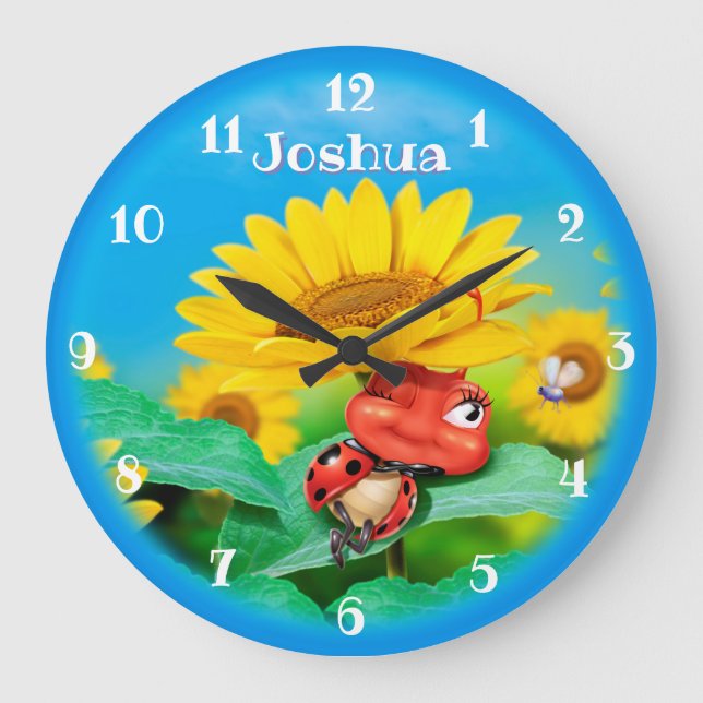 Reloj Redondo Grande Hermosa insinuación de Ladybug en Sunflowers. (Anverso)