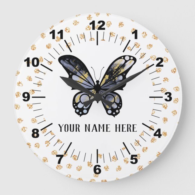 Reloj Redondo Grande Hermosa mariposa personalizada (Anverso)