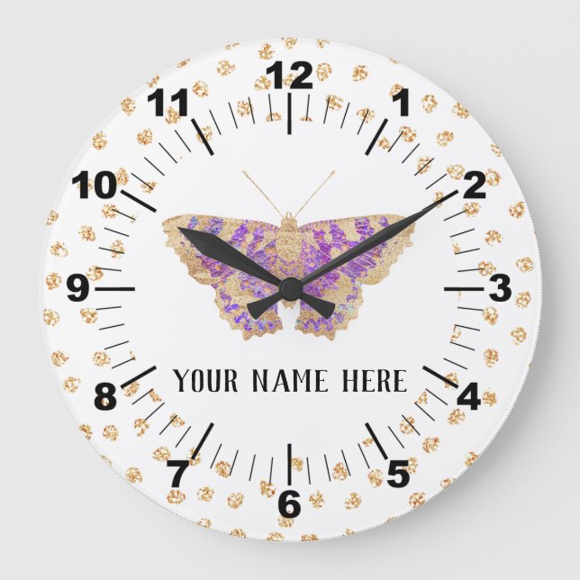 Reloj Redondo Grande Hermosa mariposa personalizada (Anverso)