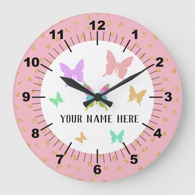 Reloj Redondo Grande Hermosa mariposa personalizada (Anverso)