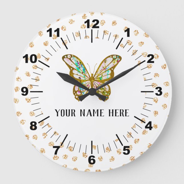 Reloj Redondo Grande Hermosa mariposa personalizada (Anverso)