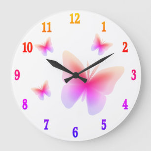 Reloj Redondo Grande Hermosa Mariposa Rosa Impresa en Rosa