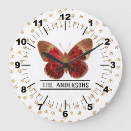 Reloj Redondo Grande Hermosa mariposa Rosa roja y dorada