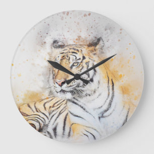 Reloj Redondo Grande Hermosa pintura de tigres bengalíes