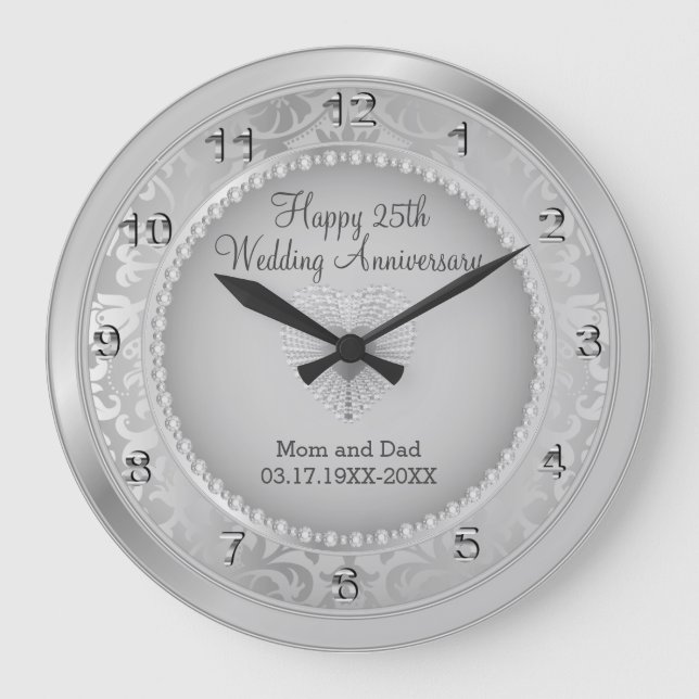 Reloj Redondo Grande Hermosa plata 25° aniversario Boda (Anverso)
