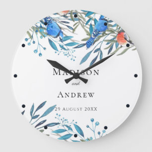 Reloj Redondo Grande Hermosas aves acuáticas y Boda follaje