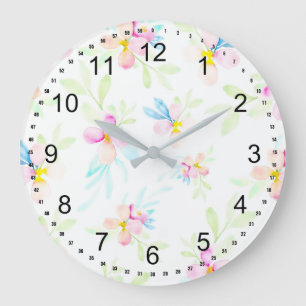 Reloj Redondo Grande Hermosas Flores Acuarela Rosadas