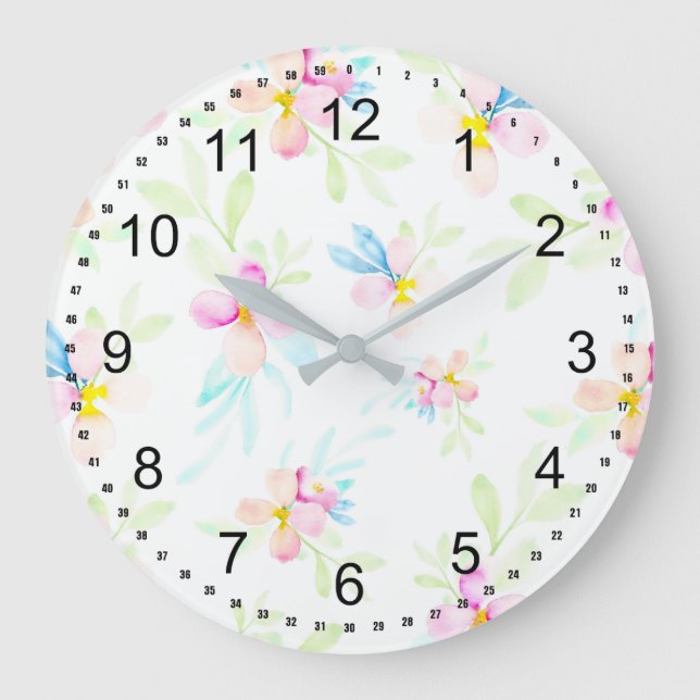 Reloj Redondo Grande Hermosas Flores Acuarela Rosadas (Anverso)