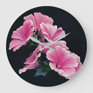 Reloj Redondo Grande Hermosas flores de Rosas de malva rosa de jardín