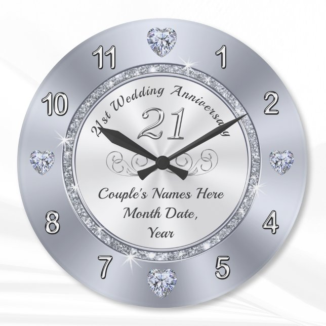 Reloj Redondo Grande Hermosas ideas de regalo del 21º aniversario de lo (21st anniversary gift for wife or husband. 21st birthday clock Personalized 21st anniversary gifts.)