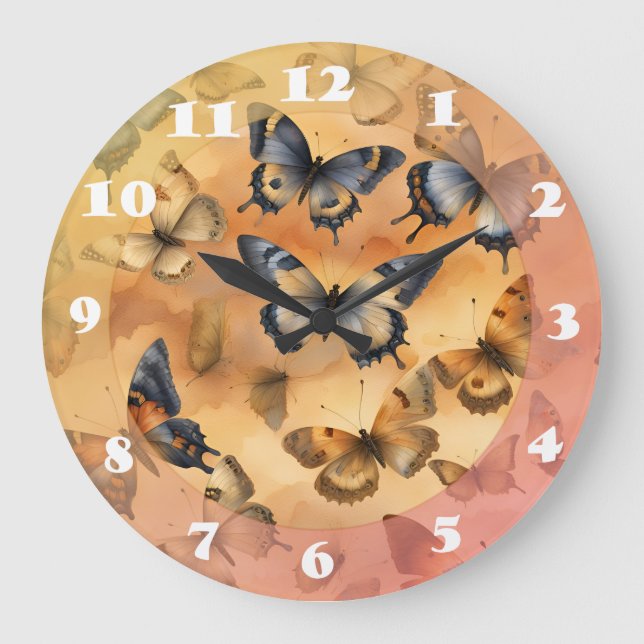 Reloj Redondo Grande Hermosas mariposas acuarelas (Anverso)