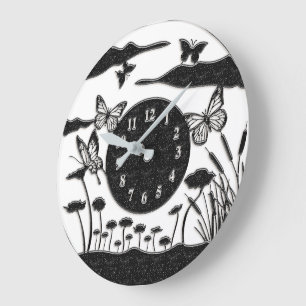 Reloj Redondo Grande Hermosas mariposas azules/doradas