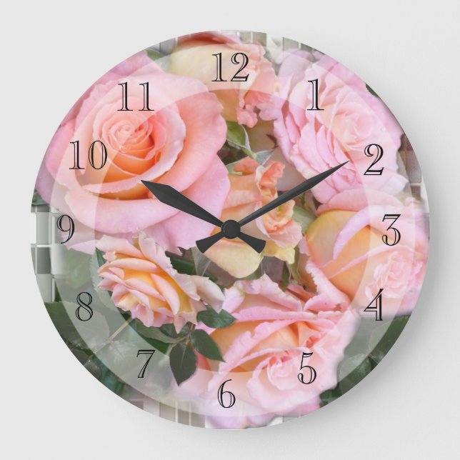 Reloj Redondo Grande Hermosas rosas rosas (Anverso)