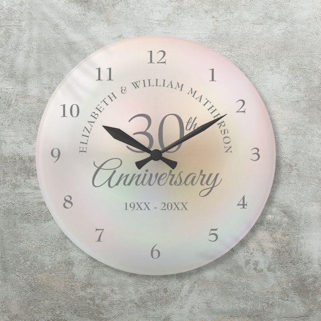 Reloj Redondo Grande Hermoso aniversario de Pearl 30 Boda (Beautiful Pearl 30th Wedding Anniversary Large Clock)