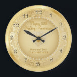 Reloj Redondo Grande Hermoso Aniversario del Boda de Oro 50<br><div class="desc">🥇 DISEÑO ORIGINAL DE ARTE DE DERECHOS DE AUTOR DE Donna Siegrist SÓLO DISPONIBLE EN ZAZZLE! Personalice el reloj. 50 Aniversario del Boda de Oro, mantente listo para que lo personalizes - ✔ NOTA: ¡SÓLO CAMBIA LAS ÁREAS DE PLANTILLA NECESARIAS! 😀 Si es necesario, puede eliminar el texto y empezar...</div>