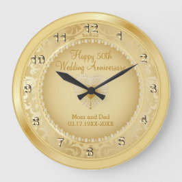 Reloj Redondo Grande Hermoso Aniversario del Boda de Oro 50