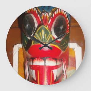 Reloj Redondo Grande Hermoso arte tradicional cingalés de máscara de fu