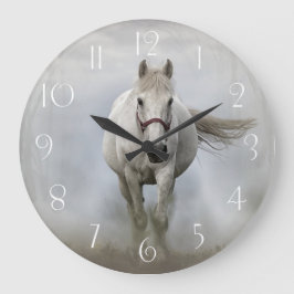 Reloj Redondo Grande Hermoso caballo blanco en la niebla