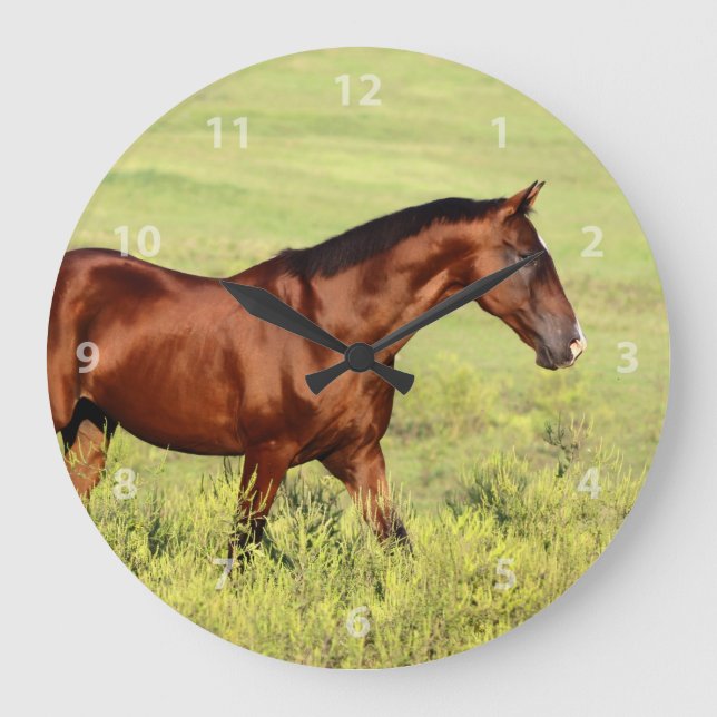 Reloj Redondo Grande Hermoso caballo de bahía (Anverso)