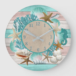 Reloj Redondo Grande Hermoso diseño de playas y conchas marinas