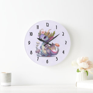Reloj Redondo Grande Hermoso dragón con corona elegante