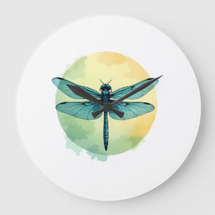 Reloj Redondo Grande Hermoso Dragón Verde Acuarela Arte Insecto Lo